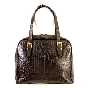 TALBOTS ITALY CROCO BROWN GENUINE LEATHER SATCHEL ELBOW BAG TOTE HANDBAG PURSE